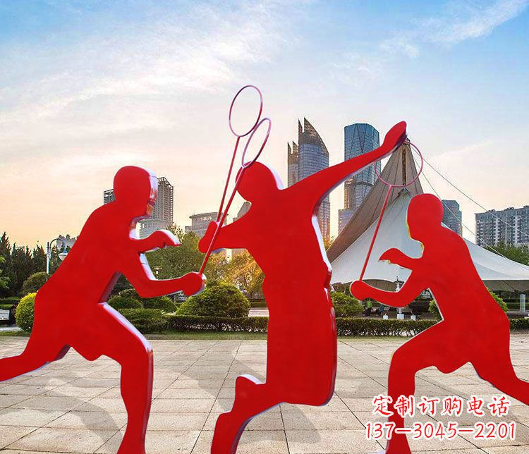 酒泉不锈钢抽象剪影打羽毛球人物雕塑