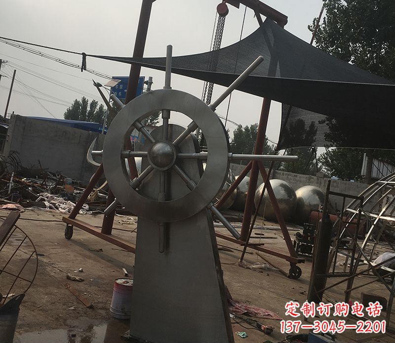 酒泉不锈钢船舵景观雕塑 (2)