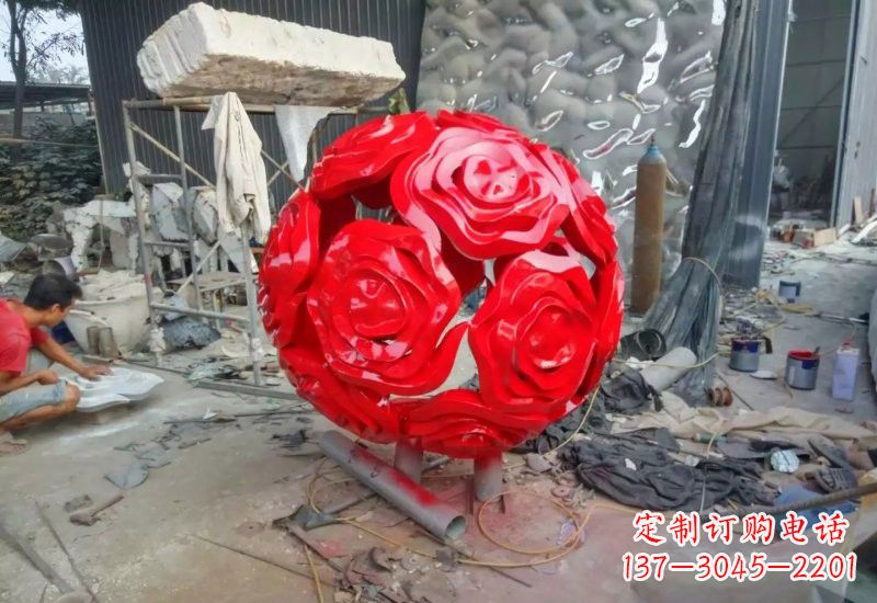 酒泉不锈钢公园玫瑰花镂空球雕塑
