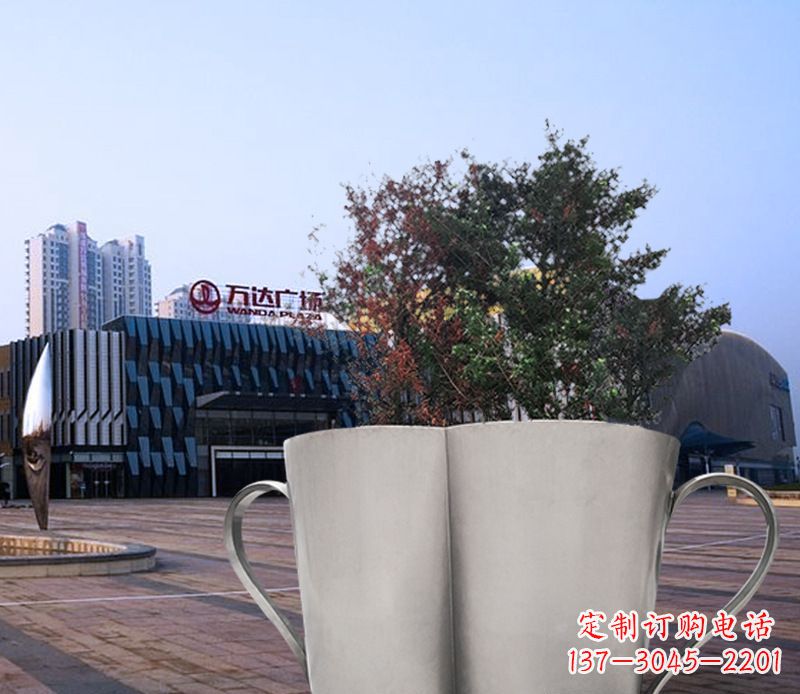 酒泉不锈钢广场水杯花盆雕塑 (2)