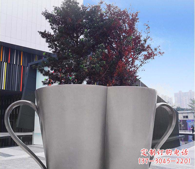酒泉不锈钢广场水杯花盆雕塑