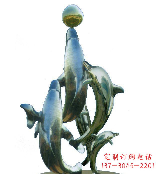 酒泉不锈钢海豚戏球校园雕塑 (2)