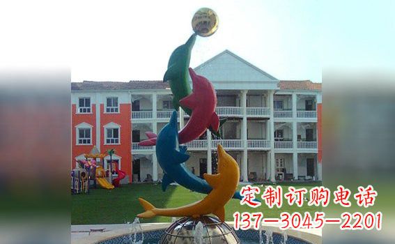 酒泉彩色不锈钢海豚雕塑海洋动物景观标识