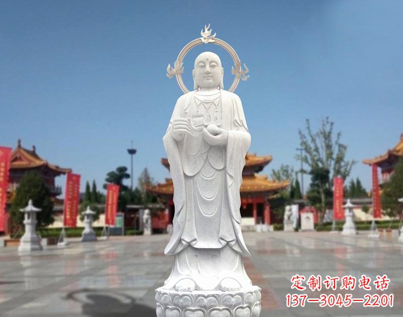 酒泉大理石地藏菩萨雕塑象征佛法的传承