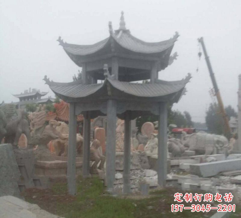 酒泉大理石六角凉亭石雕,精美绝伦