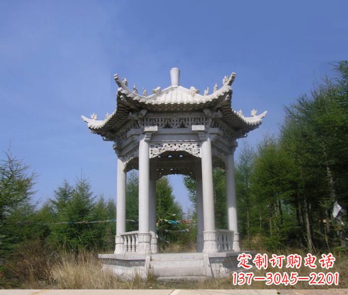 酒泉精美大理石六角石凉亭雕塑