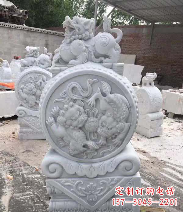 酒泉大理石狮子抱鼓石雕塑