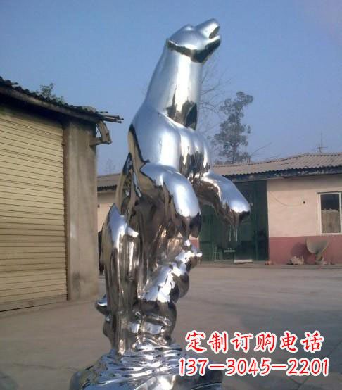 酒泉公园不锈钢抽象北极熊动物雕塑