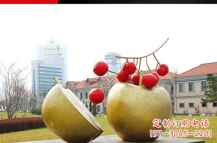 酒泉公园不锈钢苹果樱桃雕塑