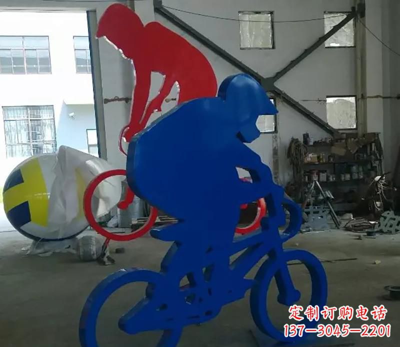 酒泉公园不锈钢骑自行车运动人物雕塑