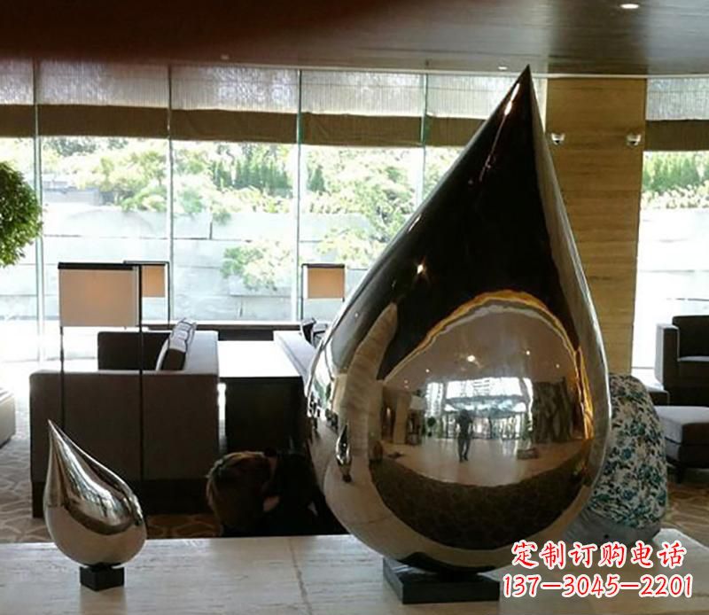酒泉公园不锈钢水滴球景观雕塑
