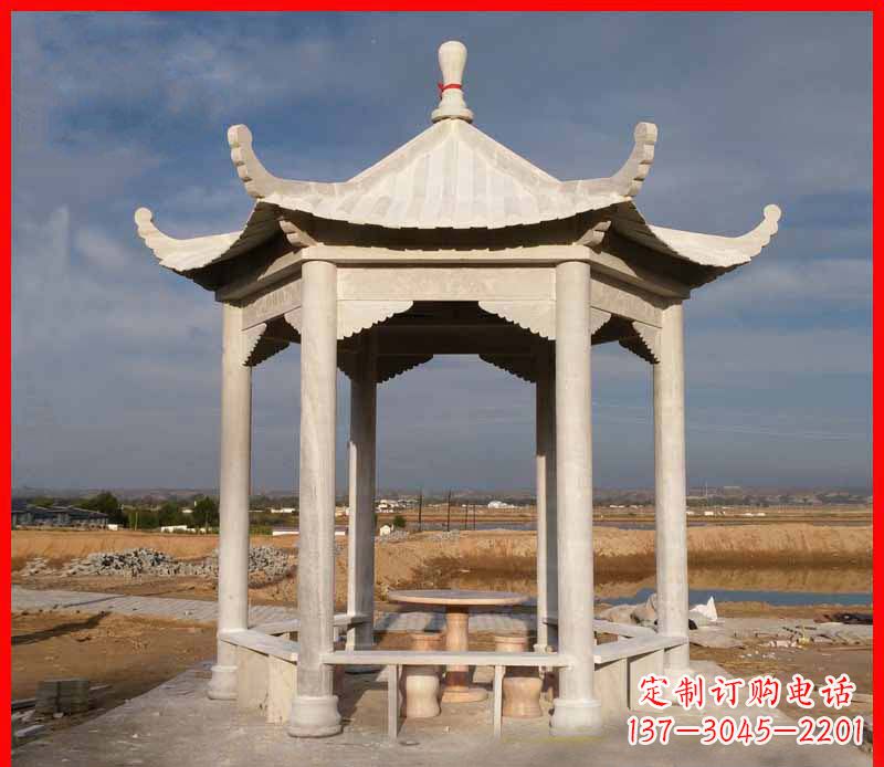 酒泉公园大理石六角石雕凉亭 (2)