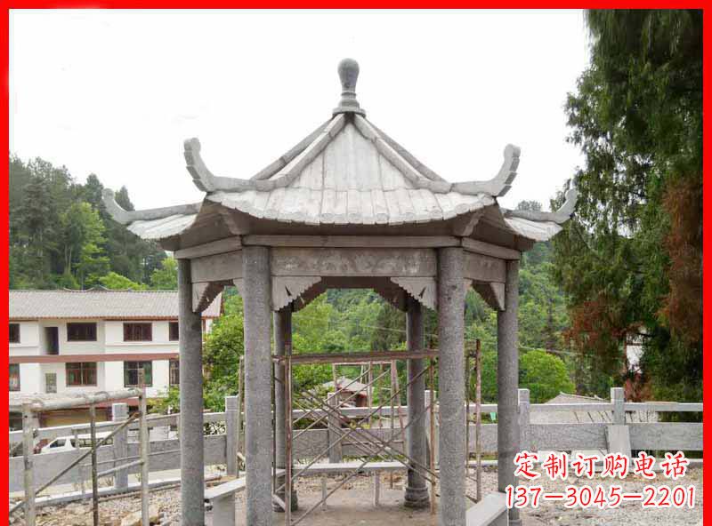 酒泉精美大理石六角石凉亭雕塑