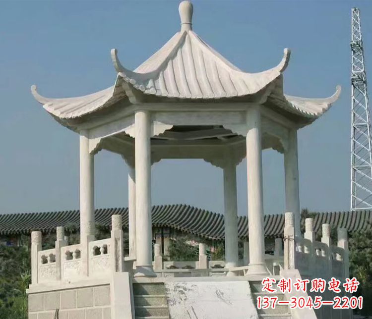 酒泉极具视觉冲击力的大理石六角石凉亭雕塑