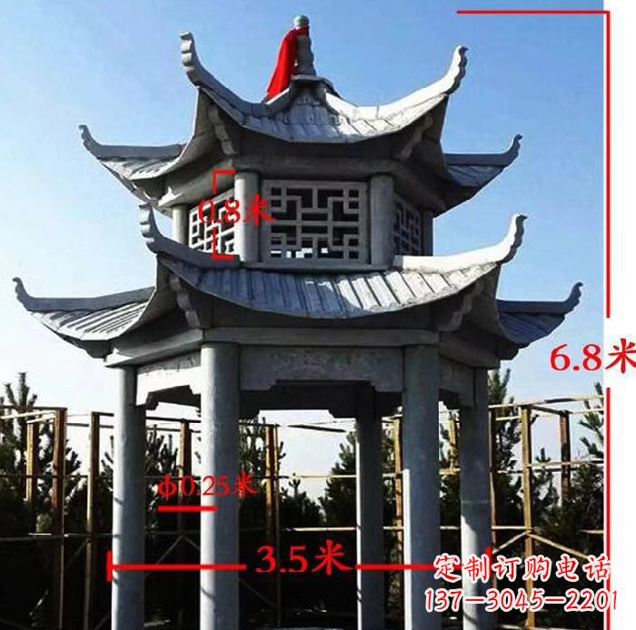 酒泉杰出的大理石六角石双层凉亭雕塑