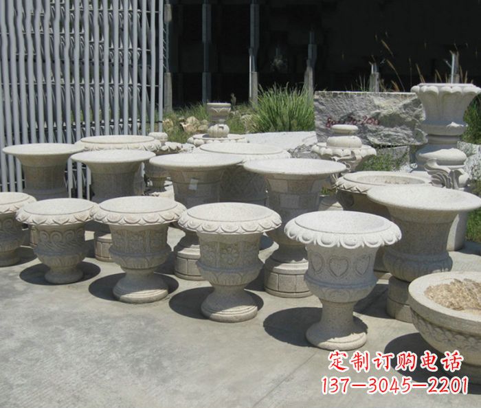酒泉大理石花盆石雕艺术品
