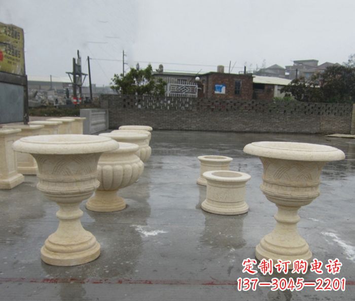 酒泉完美绽放——大理石花盆石雕
