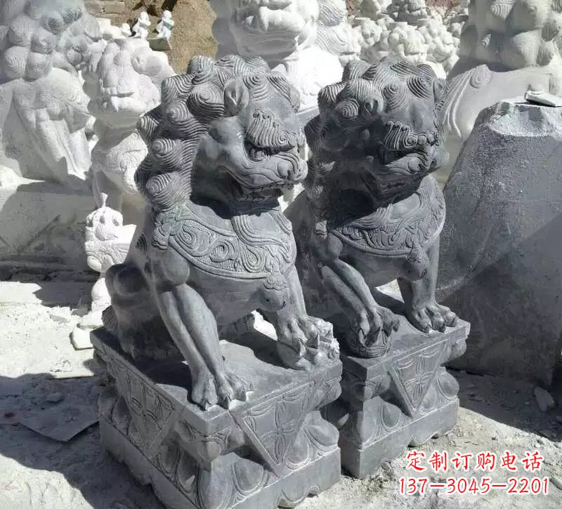 酒泉古代青石狮子雕塑