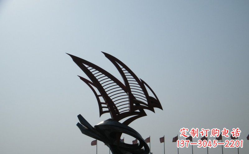 酒泉广场不锈钢抽象帆船雕塑