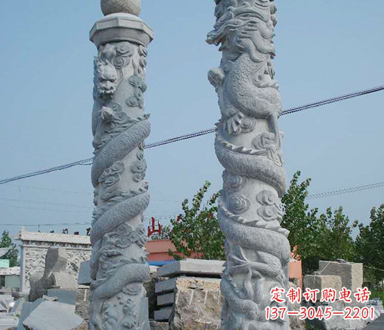 酒泉广场大理石盘龙柱景观石雕_1