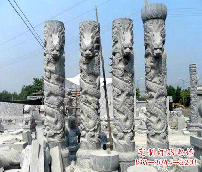 酒泉广场景观大理石龙柱石雕 (4)