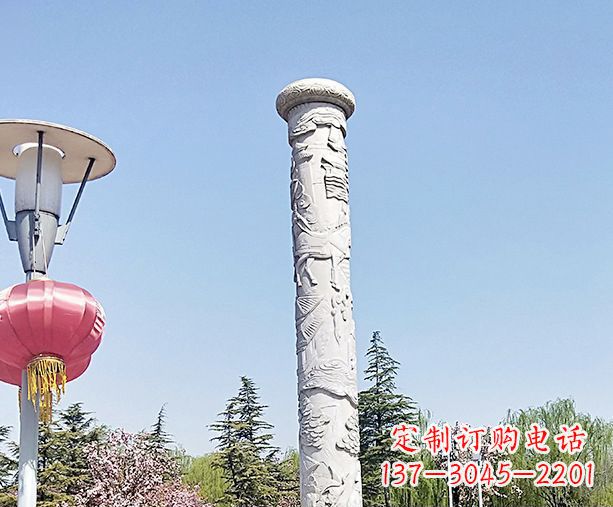 酒泉广场景观大理石龙柱石雕 (6)