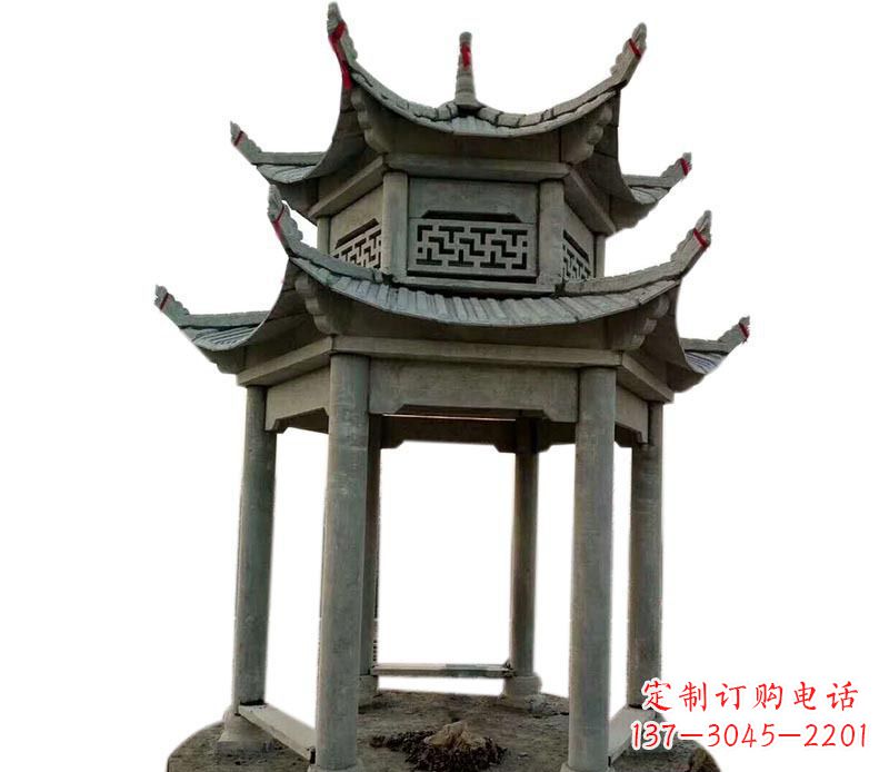 酒泉传统双层六角凉亭石雕