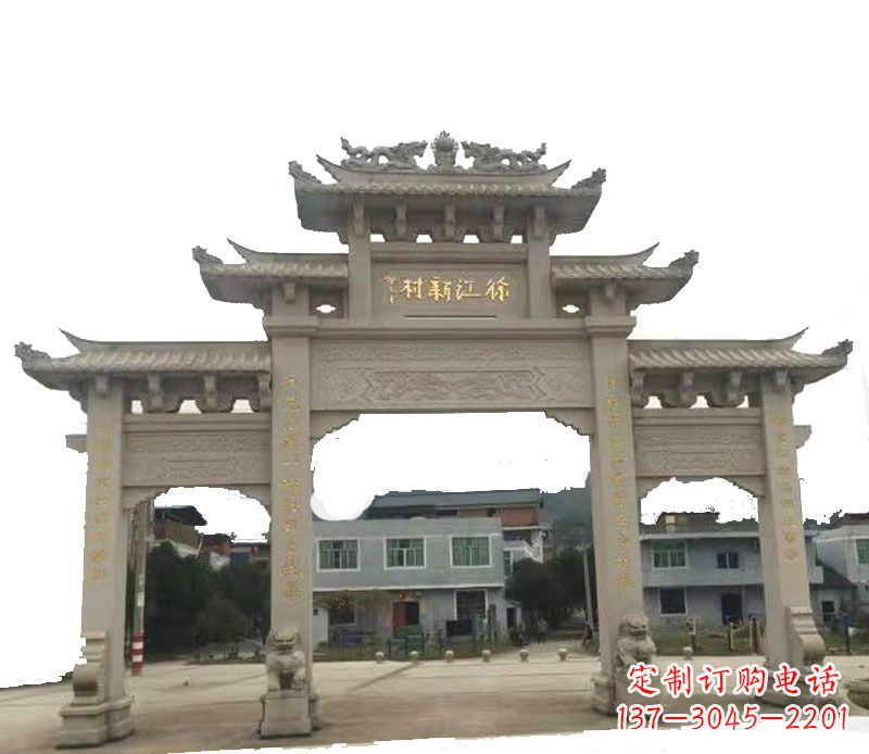 酒泉三门仿古牌坊石雕 (5)