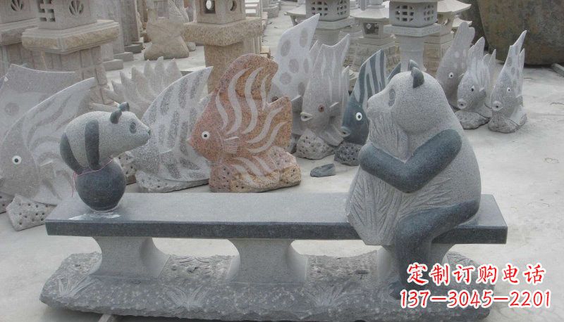 酒泉石雕熊猫座椅