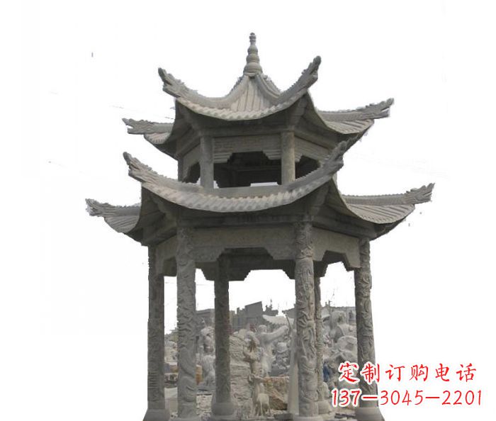 酒泉双层仿古石雕凉亭 (2)