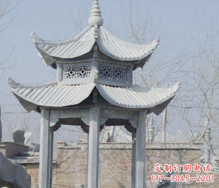 酒泉双层仿古六角凉亭石雕