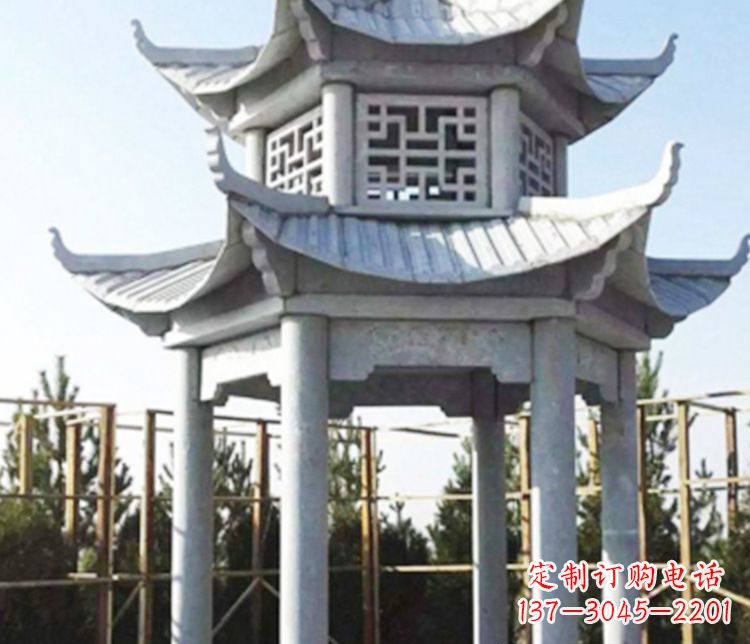 酒泉双层仿古石凉亭石雕_2