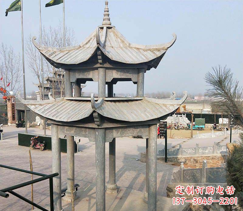 酒泉双层户外凉亭石雕