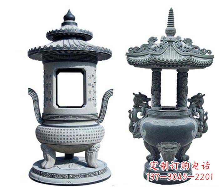 酒泉寺庙景观仿古香炉石雕