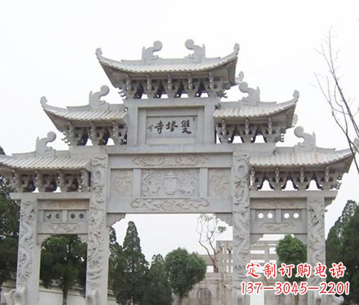酒泉寺庙三门牌坊石雕 (2)