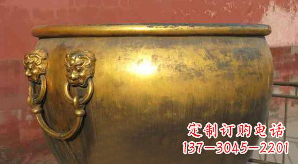 酒泉寺庙水缸铜雕 (2)