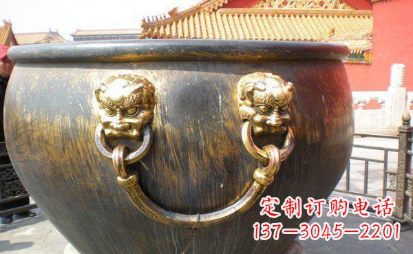 酒泉寺庙水缸铜雕 (3)
