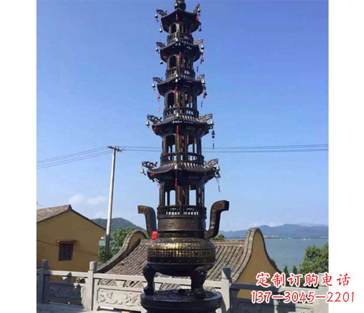 酒泉铜雕寺庙大型多层香炉