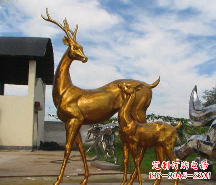 酒泉铜雕园林动物母子鹿雕塑