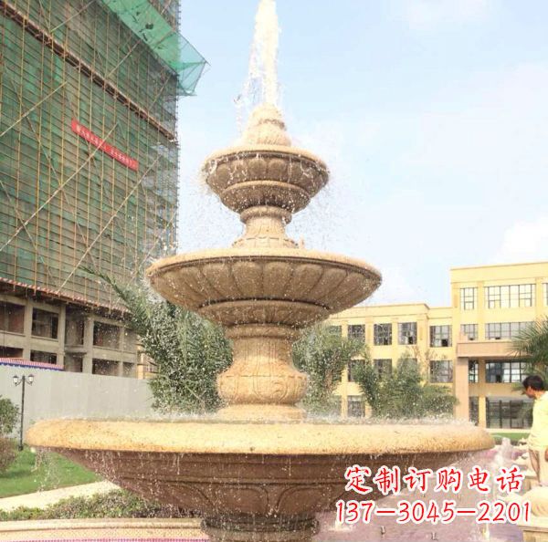 酒泉晚霞红大型多层喷泉石雕