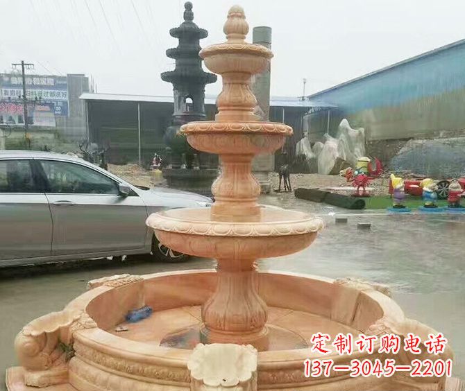 酒泉晚霞红多层大型石雕喷泉 (3)