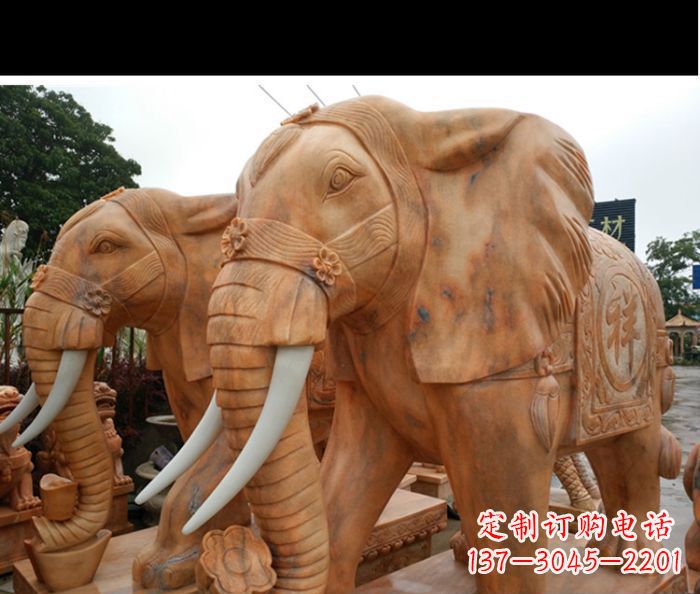 酒泉晚霞红吉祥如意门口镇宅招财大象石雕 (3)