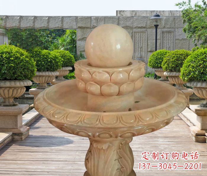 酒泉晚霞红双层风水球公园喷泉石雕 (2)