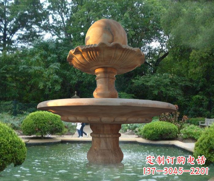 酒泉晚霞红双层风水球喷泉公园石雕