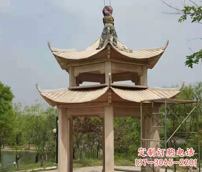 酒泉晚霞红双层凉亭石雕 (2)