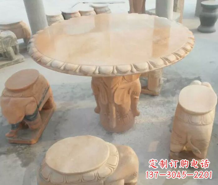 酒泉晚霞红小象桌凳别墅石雕 (2)