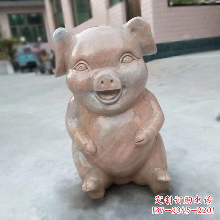 酒泉喜庆的石雕猪-晚霞红大理石生肖动物雕塑