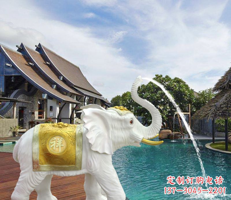 酒泉祥瑞汉白玉喷泉喷水大象