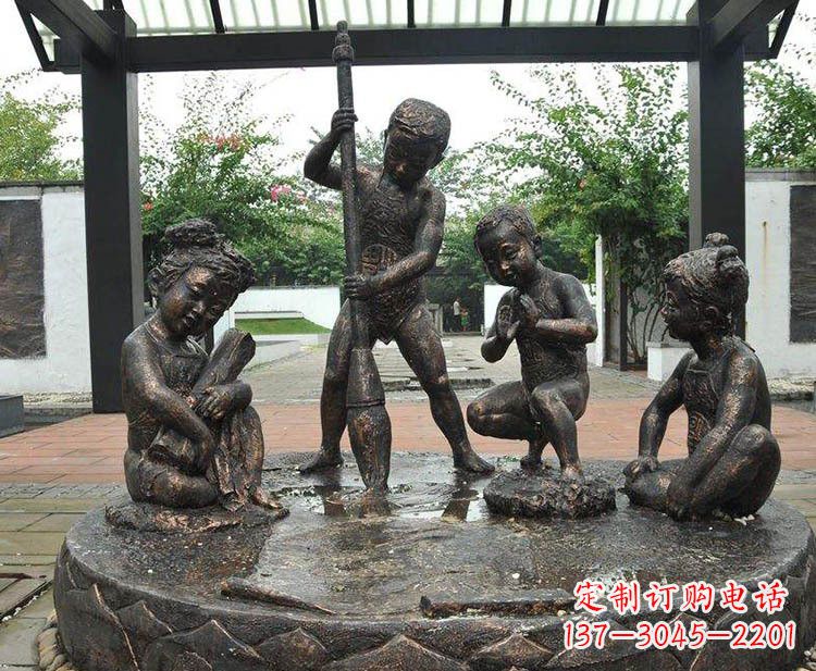 酒泉小孩写大字铜雕小品