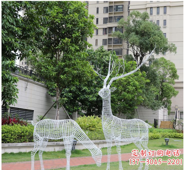 酒泉小区不锈钢镂空梅花鹿鹿雕塑